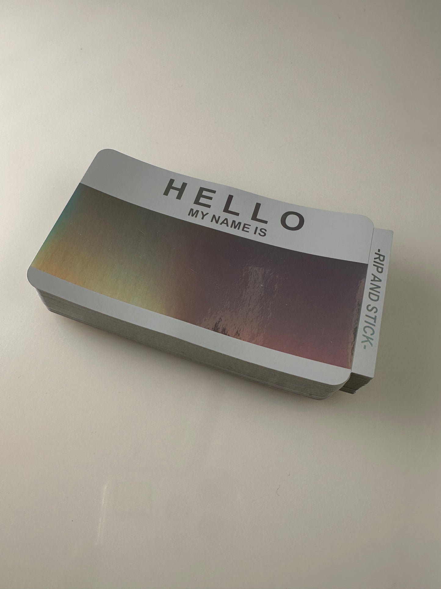 Holographic Hello My Name Is Eggshell Sticker 100 Pack