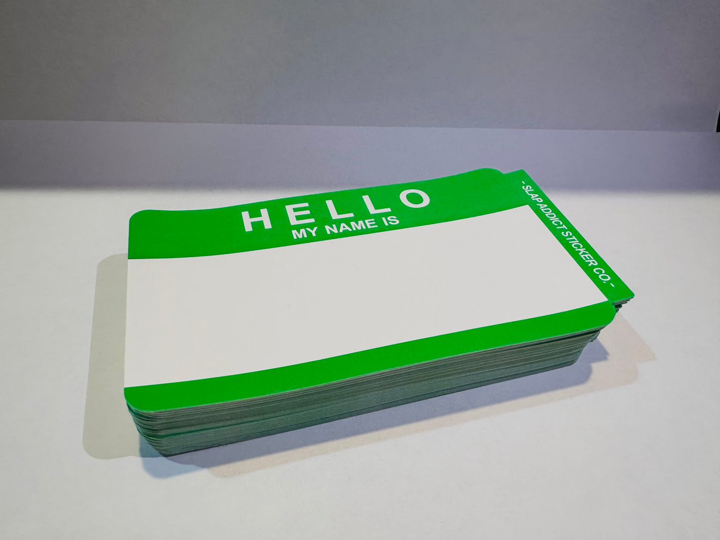 Green Hello My Name Is Eggshell Sticker 100 Pack